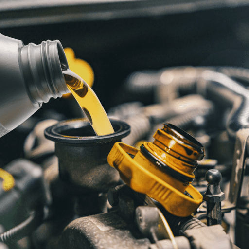 Pouring engine oil into car engine.